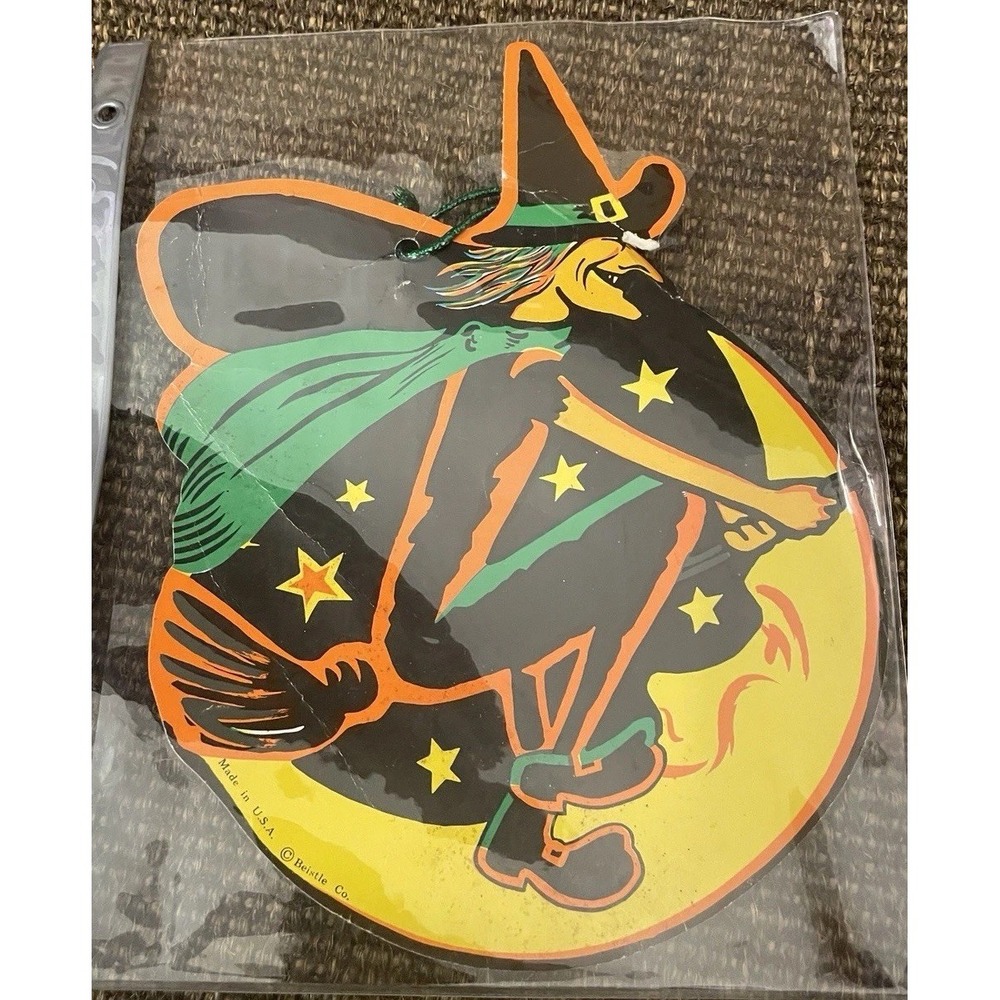 Halloween Flying Witch Die-Cut Paper Made USA 1970s